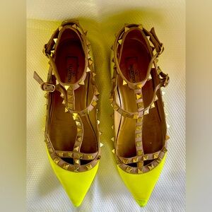 Valentino Rockstud Caged Ballet Flats (chartreuse color)